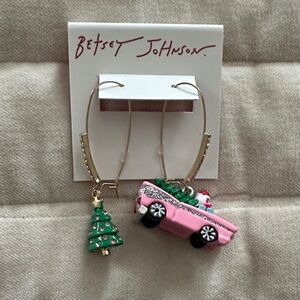 Betsey Johnson Pink Car and Green Tree Earrings